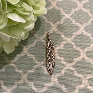Feather Pendant Charm Distressed Boho Silver Tone